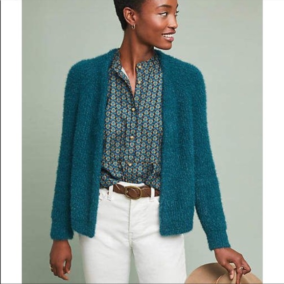 Anthropologie green Sleeping On Snow Northbound Eyelash open front Cardigan XS - Picture 5 of 11